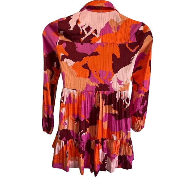 Maeve by Anthropologie Tiered Long-Sleeve Mini Dress Horse Print Size XS NWT - Picture 7 of 16
